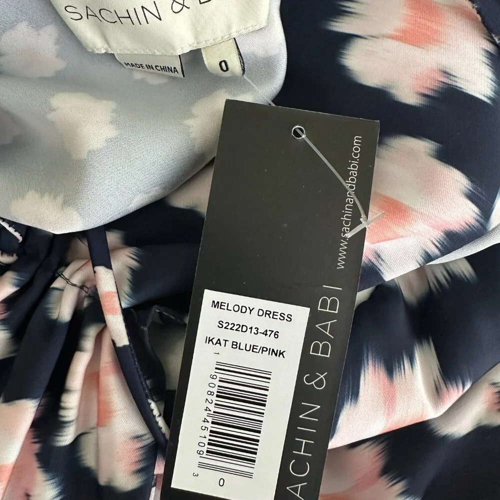 NWT SACHIN + BABI Melody Dress Ikat Blue/ Pink Midi Casual Cutout Puff Sleeve 2 - Picture 11 of 14